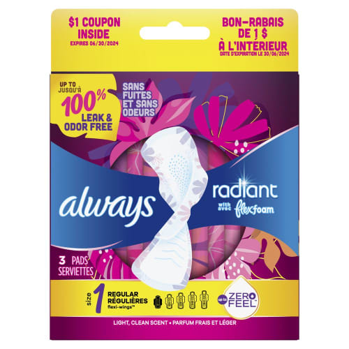 Always Radiant Infinity Sanitary Napkins, Size 1, 3 Pads